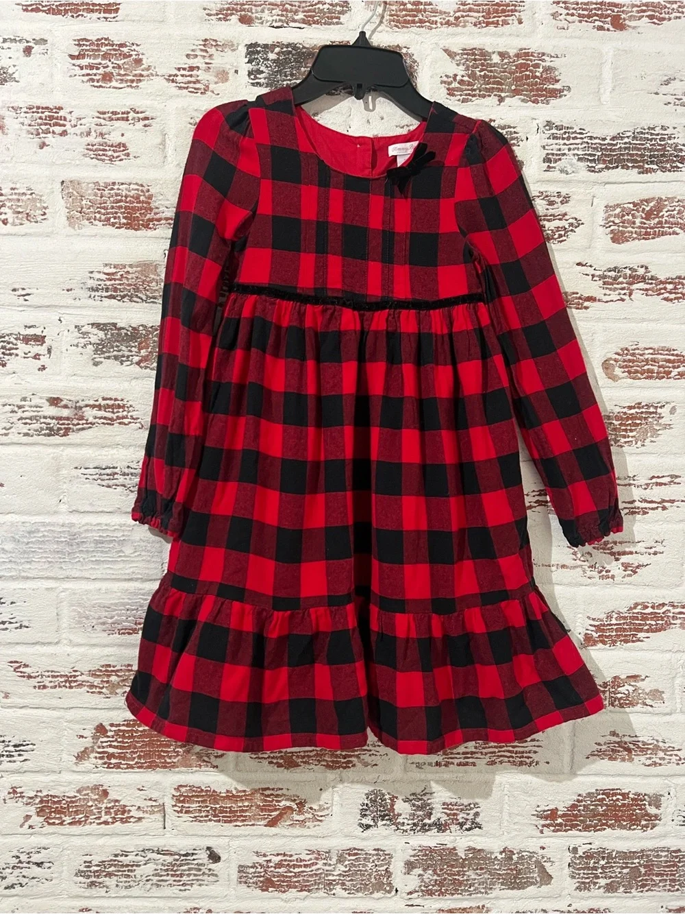 Tommy Bahama Dress Girls Size 8 Red Black Plaid Long Sleeve Holiday Velvet Trim